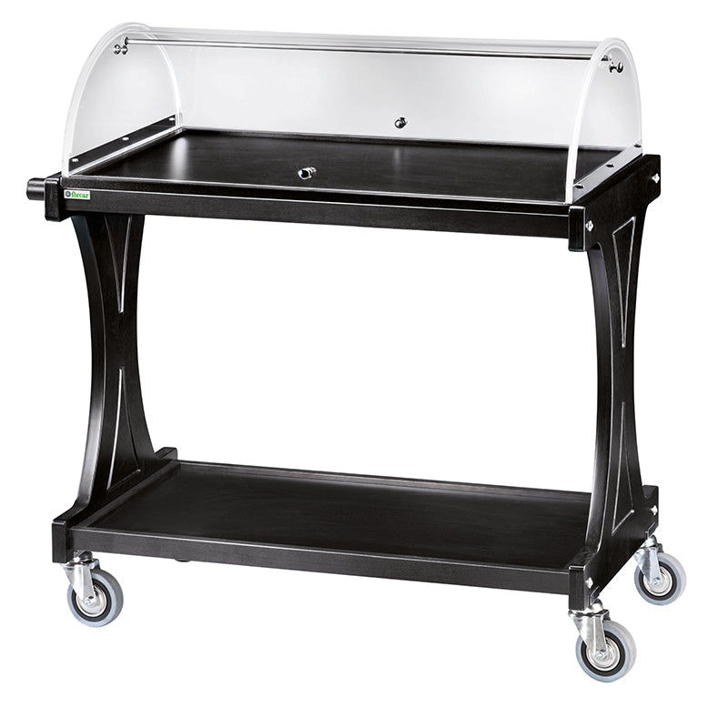 CARRELLO LEGNO 2 PIANI C/CUPOLA SEMICIRCOLARE + PIANETTO REGGIPIATTO + CASSETTO PORTAPOSATE - CARBON CL2255CA-A100A200