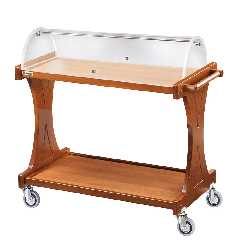 CARRELLO LEGNO 2 PIANI C/CUPOLA SEMICIRCOLARE + PIANETTO REGGIPIATTO + CASSETTO PORTAPOSATE - NOCE CL2255-A200