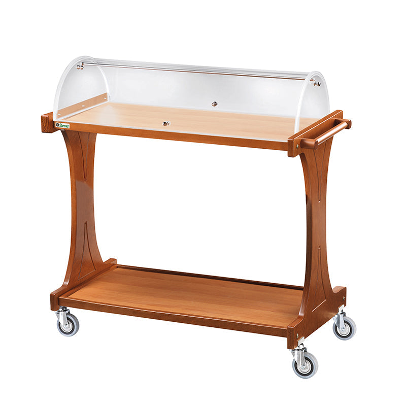 CARRELLO LEGNO 2 PIANI C/CUPOLA SEMICIRCOLARE + CASSETTO PORTAPOSATE - NOCE CL2260-A200