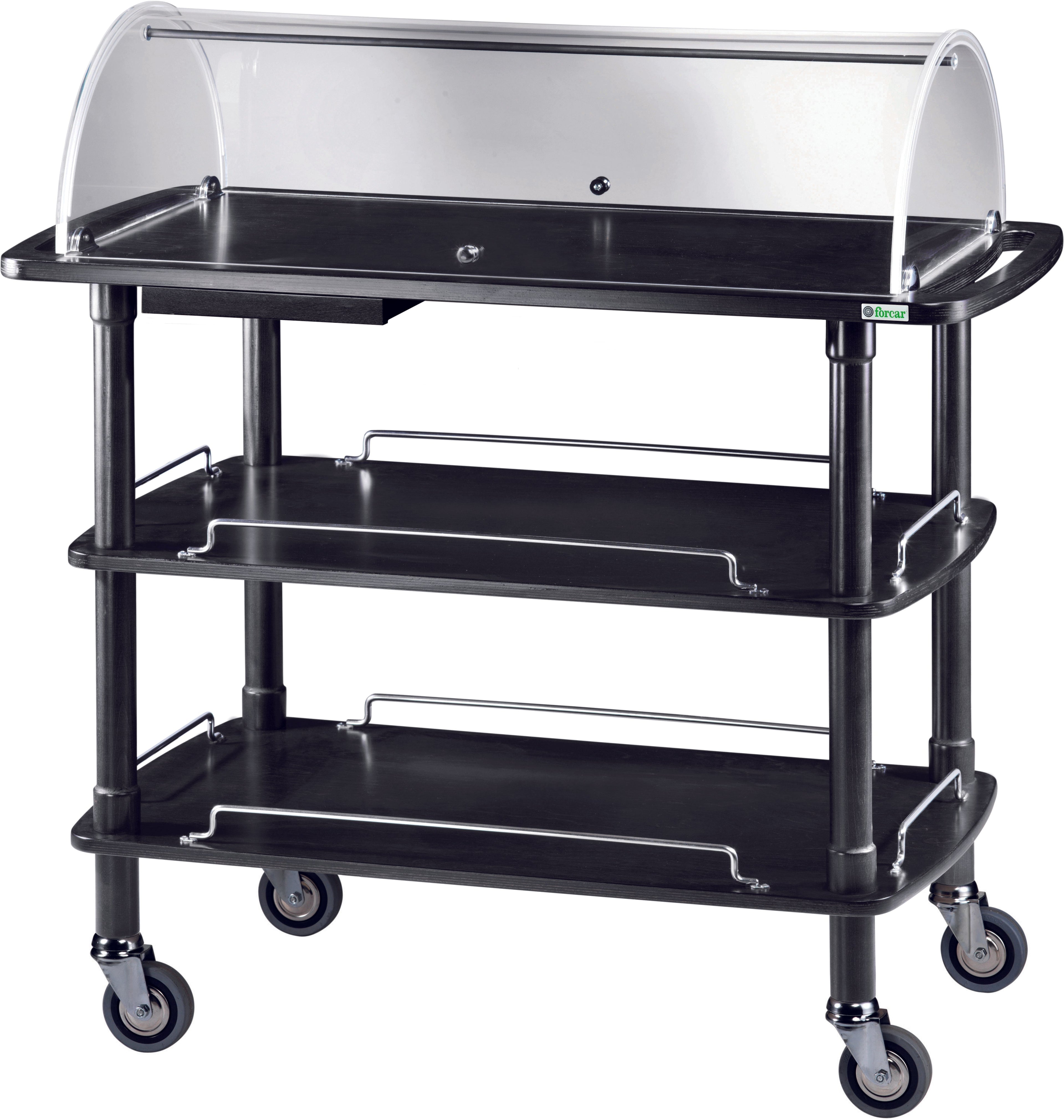 CARRELLO LEGNO 3 PIANI C/CUPOLA SEMICIRCOLARE CARBON + PIANETTO REGGIPIATTO CLC2013CA-A100