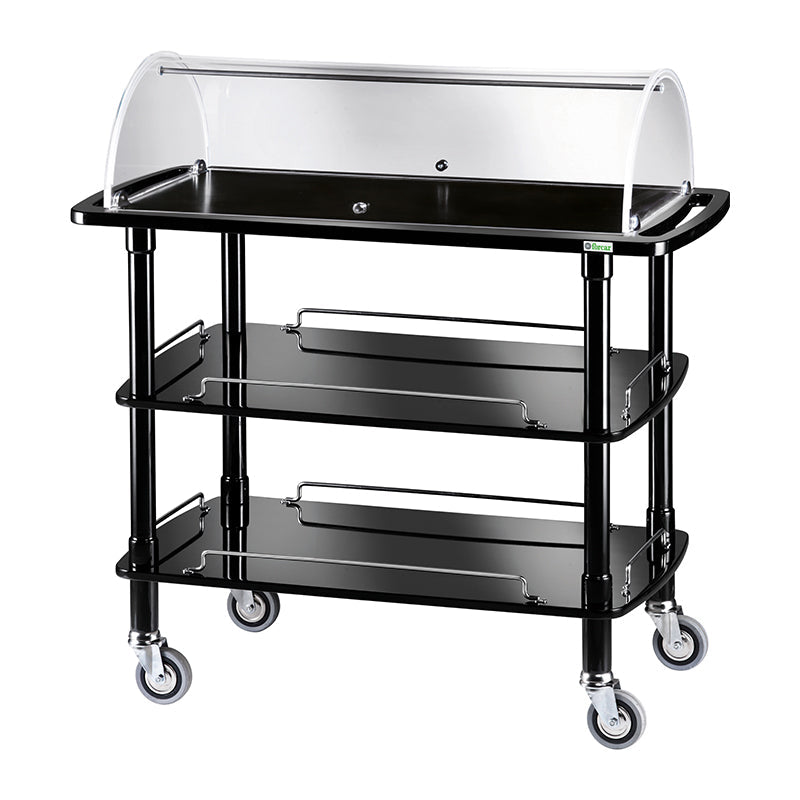 CARRELLO LEGNO 3 PIANI C/CUPOLA SEMICIRCOLARE NERO + PIANETTO REGGIPIATTO + CASSETTO PORTAPOSATE CLC2013NRO-A100A200