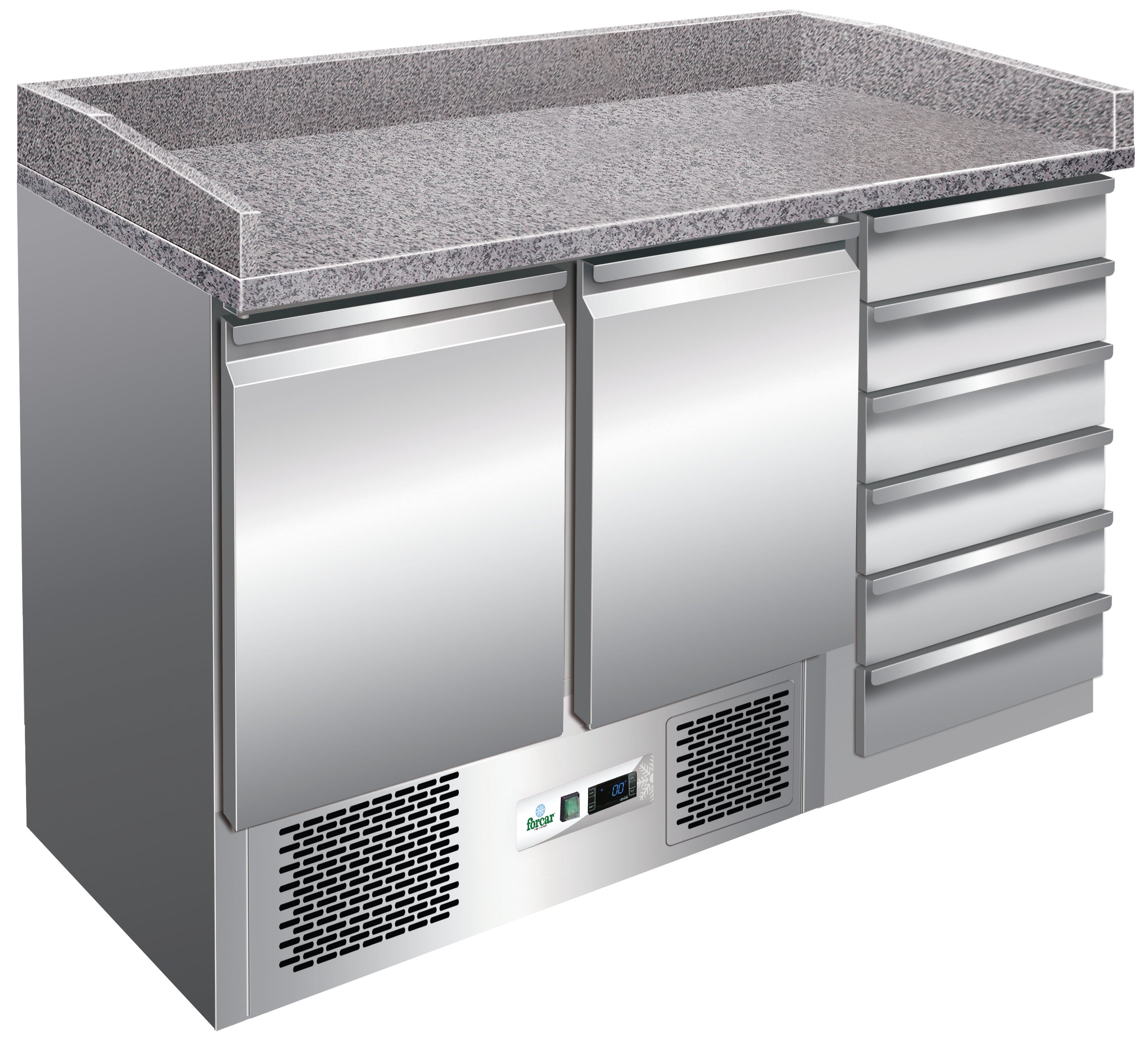BANCO PIZZA REFRIGERATO STATICO +2+8°C INOX+GRANITO G-S903PZCAS