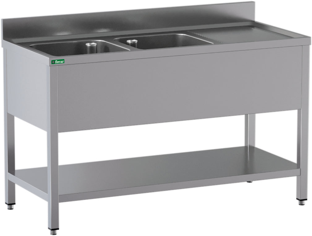 LAVELLO INOX APERTO -2 VASCHE -SGOCCIOLATOIO 180x60x95cm GD186BL2