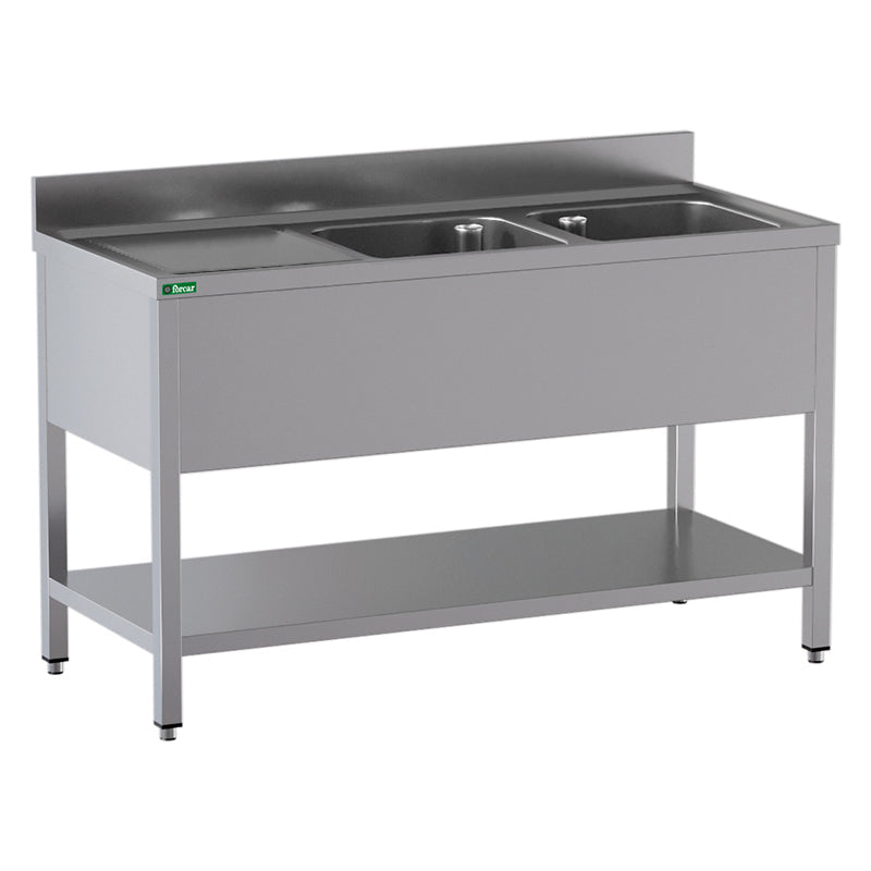 LAVELLO INOX APERTO -2 VASCHE -SGOCCIOLATOIO 180x60x95cm GD186BR2