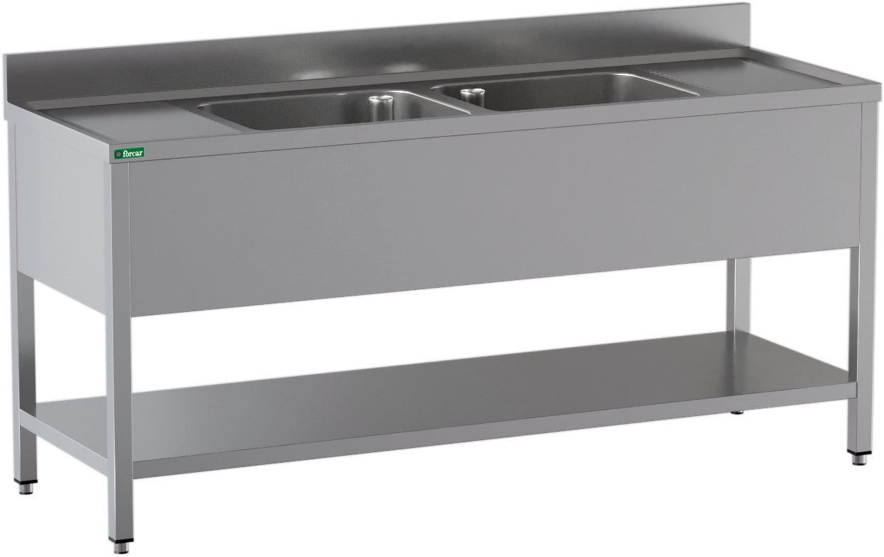 LAVELLO INOX APERTO -2 VASCHE CENTRALI 200x60x95cm GD206BM2
